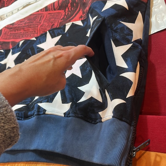 USA flag HOODIE new Denim Distillery American Short Sleeves Red White Blue MENS - Picture 8 of 15